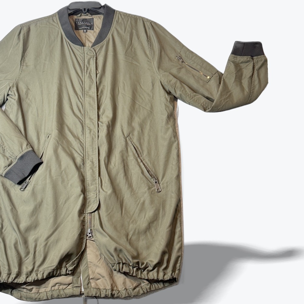 Sanctuary‎ Army Green Bomber Style Longline Jacket Lightweight Quiet Luxury XL